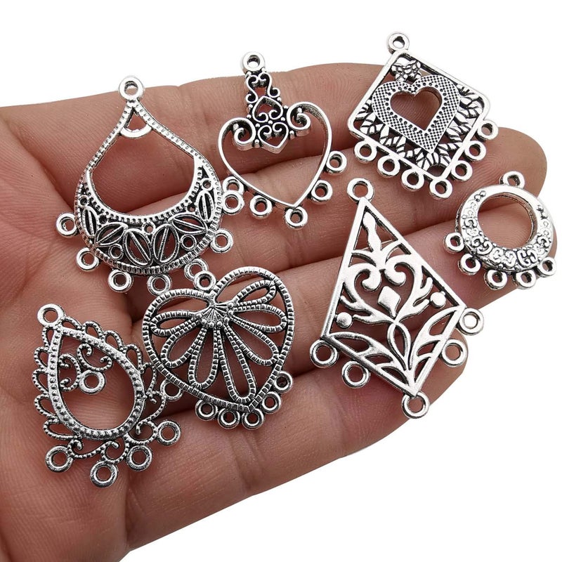 Youdiyla 60 Vintage Hoop Earring Charms Collection, Antique Silver Tone, Large Filigree Chandelier Connector Metal Pendant Craft Supplies Findings for Vintage Hoop Earring Making (HM268) - Image 2